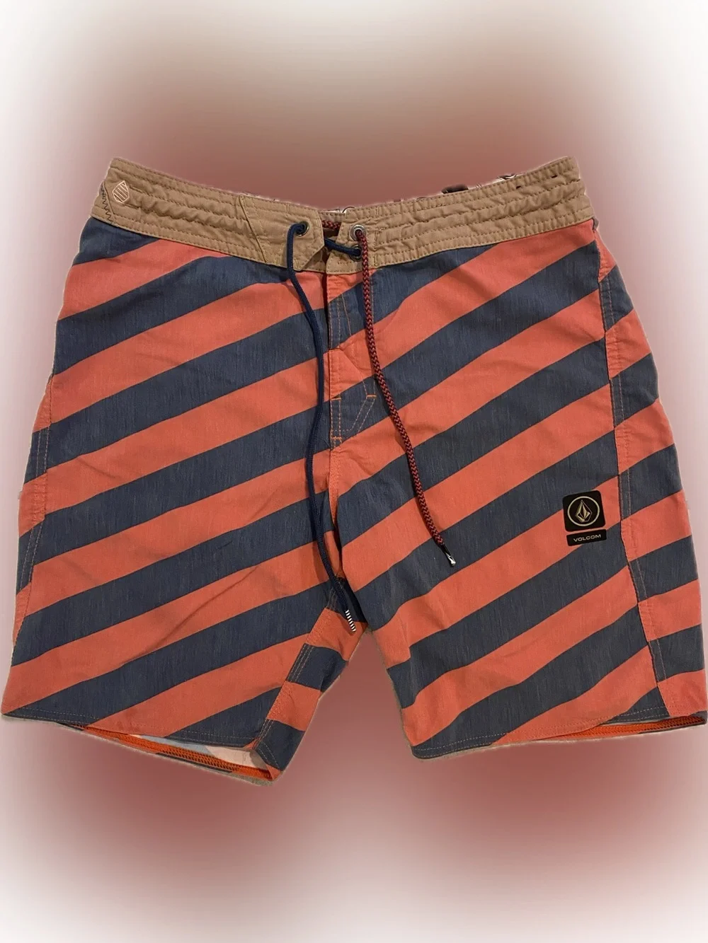 Volcom slingers board shorts, size 30, color red and blue